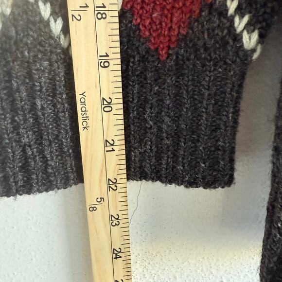 Y2K Argyle Cardigan Full Zip Collared Sweater Gray Red Mustard Preppy Academia L - Picture 7 of 8